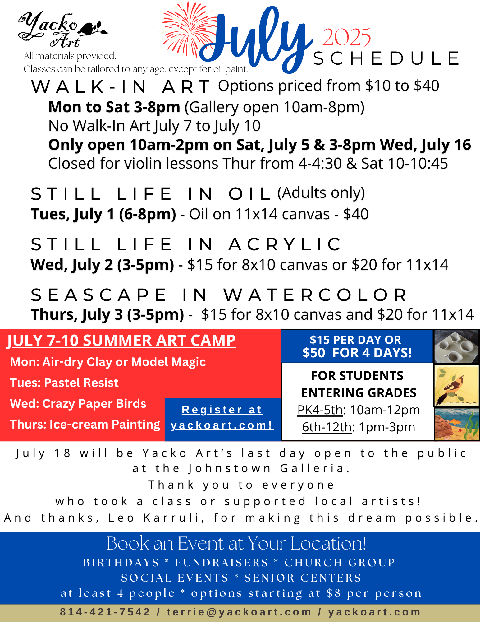 July 2025 Class Schedule